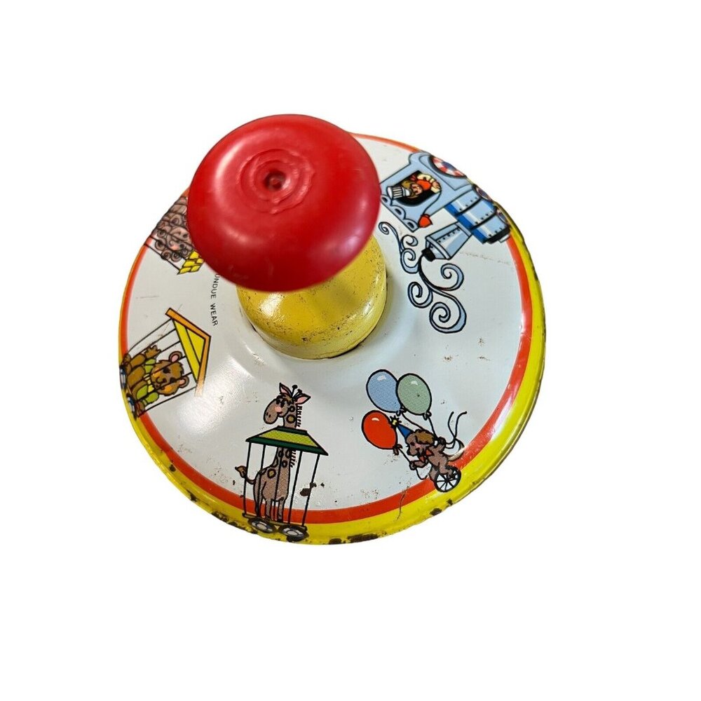 Vintage Bryan Ohio Art Spinning Top Metal‎ Circus Train Animals 50s Tin Toy USA
